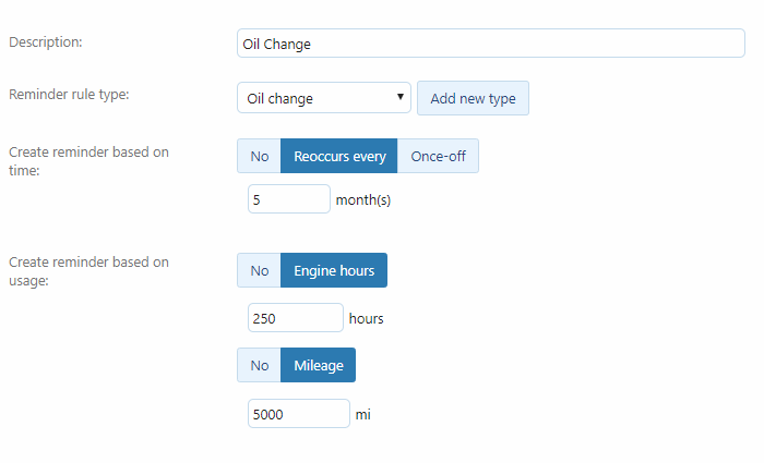 MyGeotab screenshot that shows how to set reminder rules